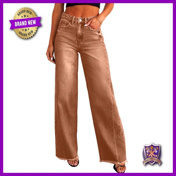 Denim - Wide Leg Jeans High Waisted Stretchy Baggy Raw Hem Denim Palazzo Pants Trendy